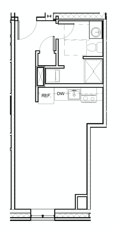 Floor plan for studio, 1 bath, 397 sqft